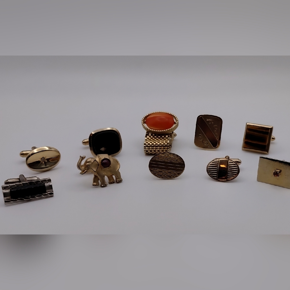 Vintage Gold and Black Cuff Link Collection with Orange Accent